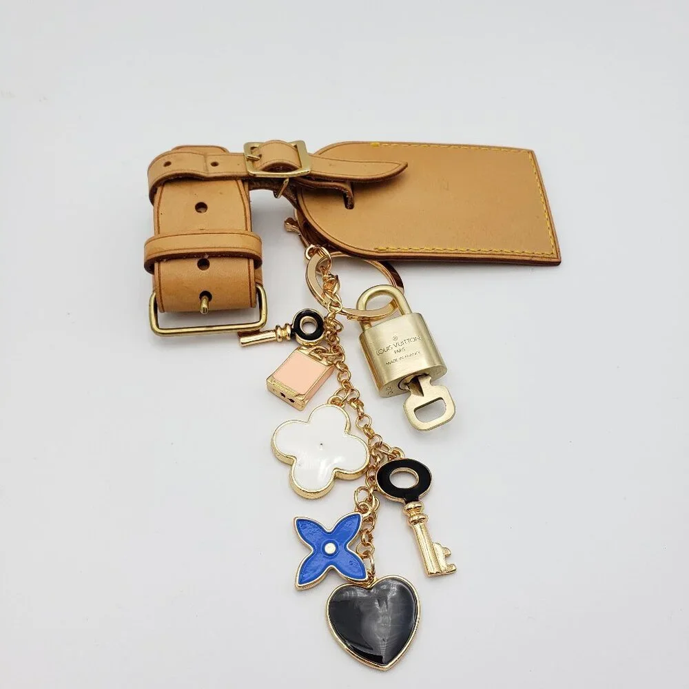 Authentic Louis Vuitton Luggage Nametag and Gold Padlock with Unbranded Keycharm